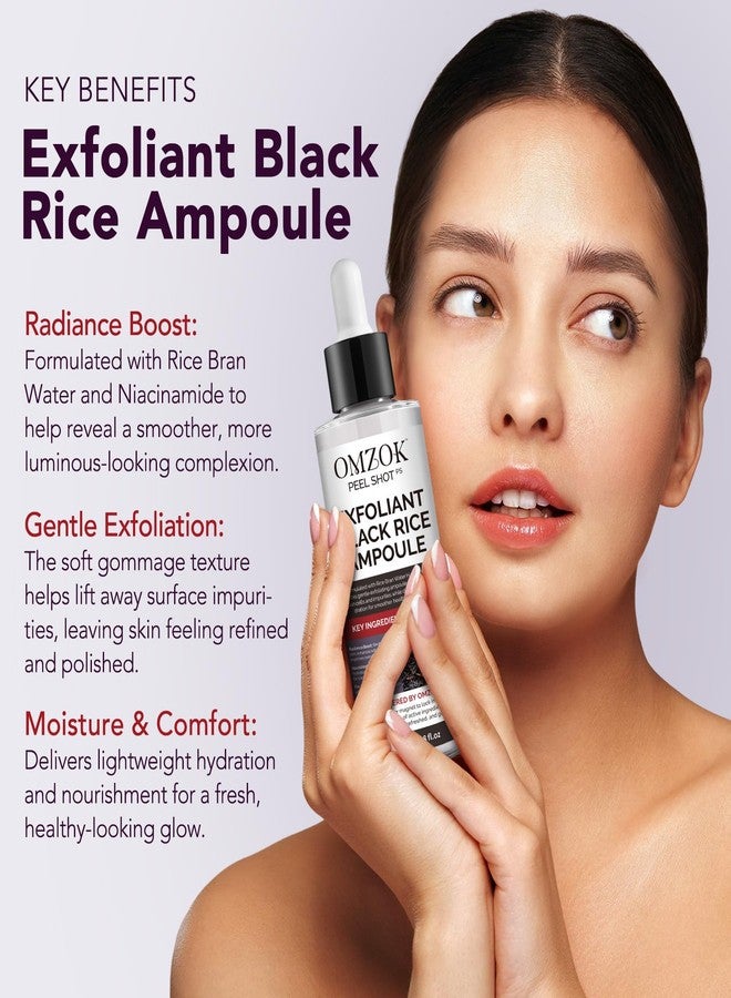 OMZOK Peel Shot Glow Rice Ampoule Duo | Black Rice Exfoliant Face and Pore Cleaner with Hyaluronic Acid & Rice Extract Serum | Facial Pore Exfoliator, Peelshot Blackhead Dead Skin Remover for Face (100ml) - Image 3